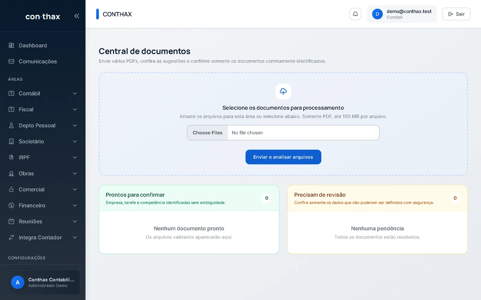 Central de documentos com upload em lote de PDFs
