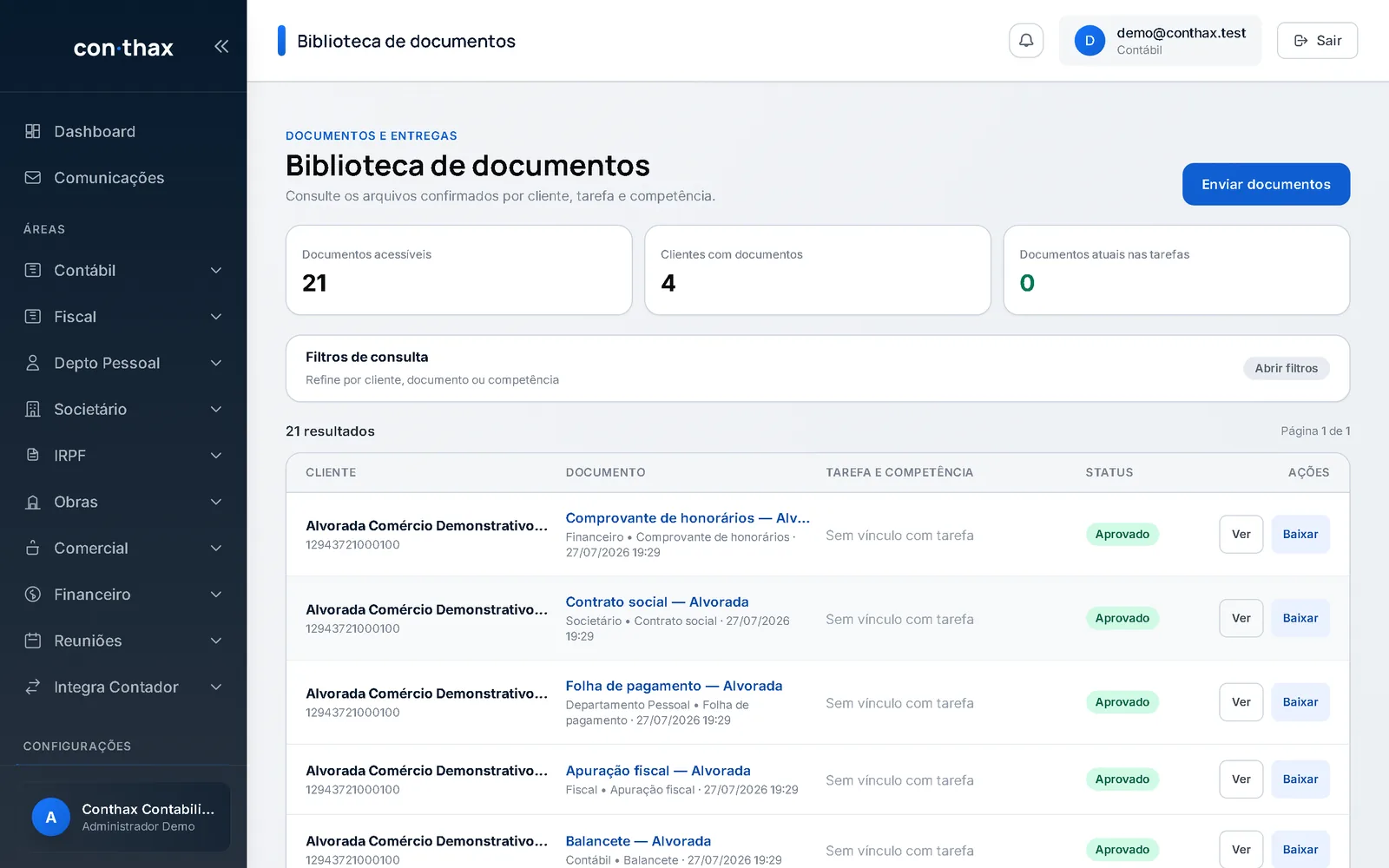 Biblioteca de documentos com lista de arquivos confirmados