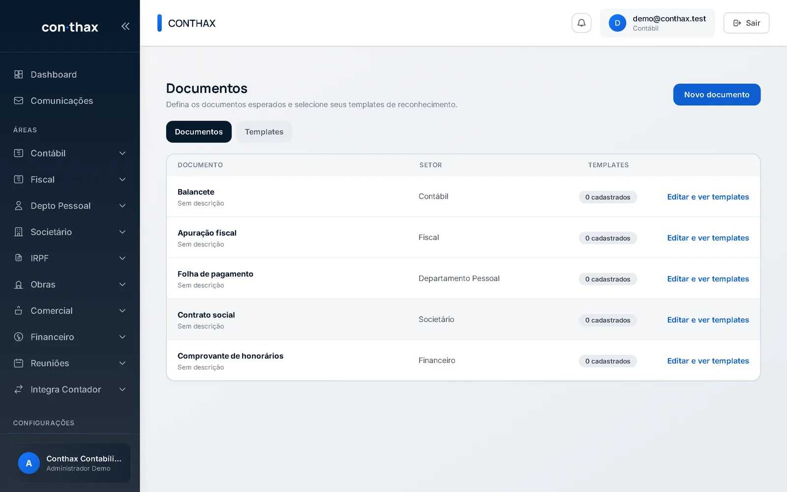 Catálogo de tipos de documento por setor