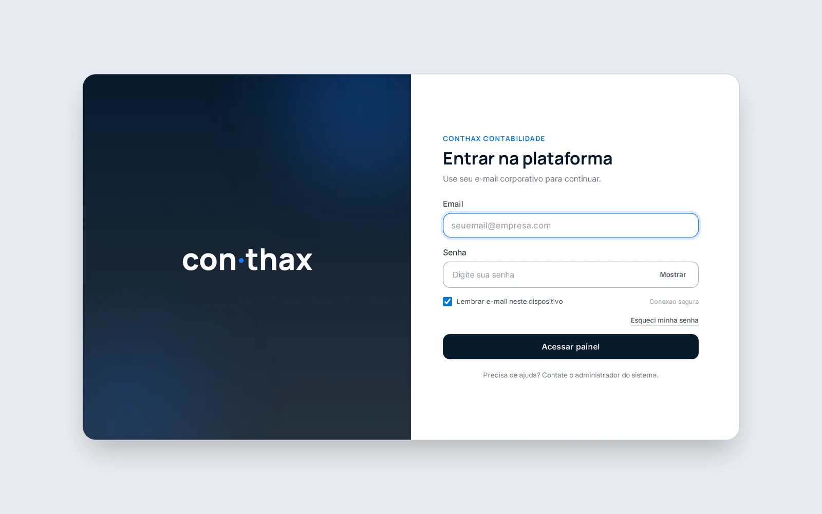 Tela de login do sistema CONTHAX